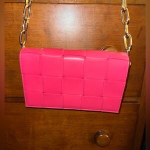 Pink Woven Style Long Strap Purse